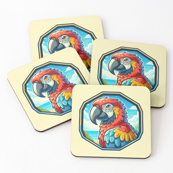 Item preview, Fantasy Tropical Macaw Endangered Parrot Red Yellow Bird Cartoon Illustration designed and sold by CoffeeIsATrip.