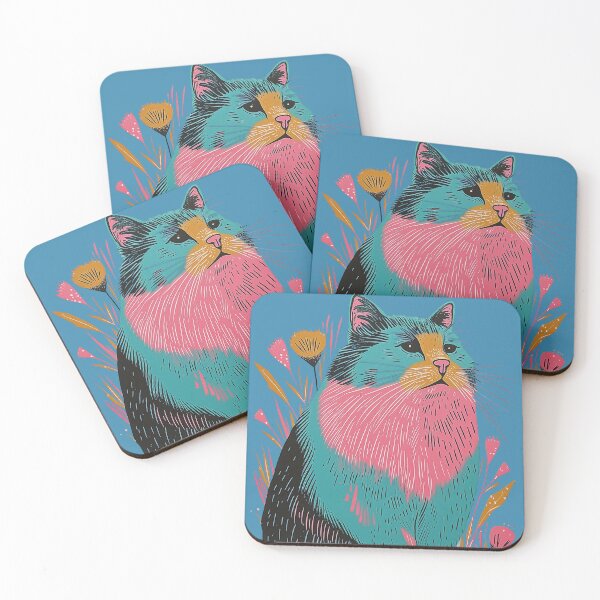 Item preview, Cute Fat Sad Cat Risograph Risoprint Neon Colors designed and sold by PrintShangri-La.