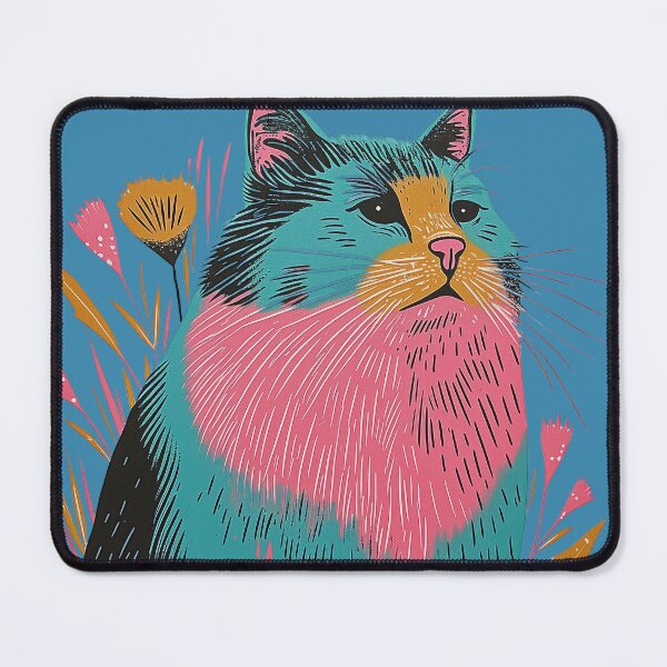 Item preview, Cute Fat Sad Cat Risograph Risoprint Neon Colors designed and sold by PrintShangri-La.