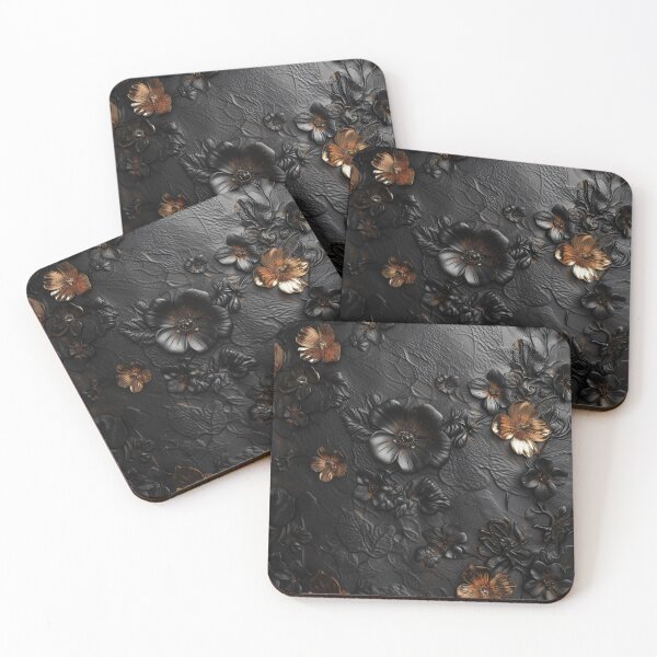 Item preview, Black leather texture, golden flowers and leaves designed and sold by Fantasyplus.