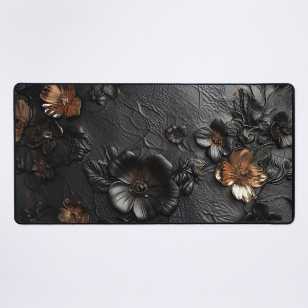 Item preview, Black leather texture, golden flowers and leaves designed and sold by Fantasyplus.