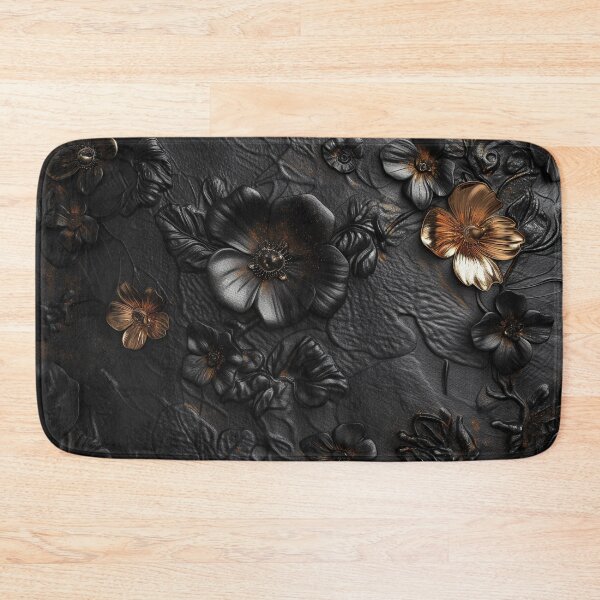 Item preview, Black leather texture, golden flowers and leaves designed and sold by Fantasyplus.