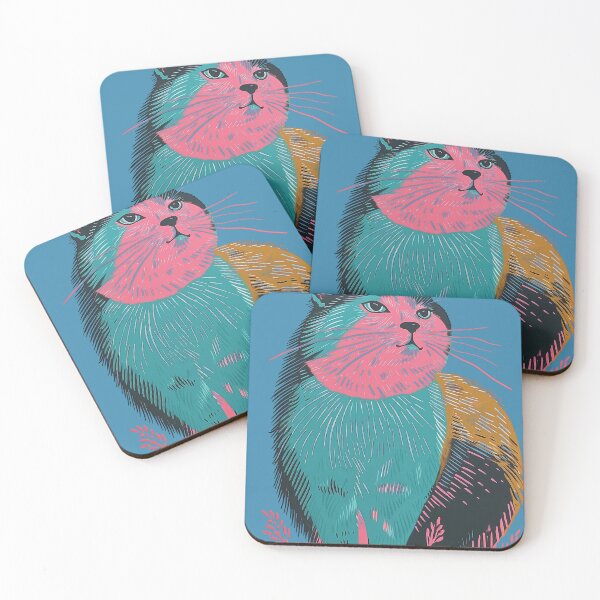Item preview, Cute Fat Cat Risograph Risoprint Neon Colors designed and sold by PrintShangri-La.