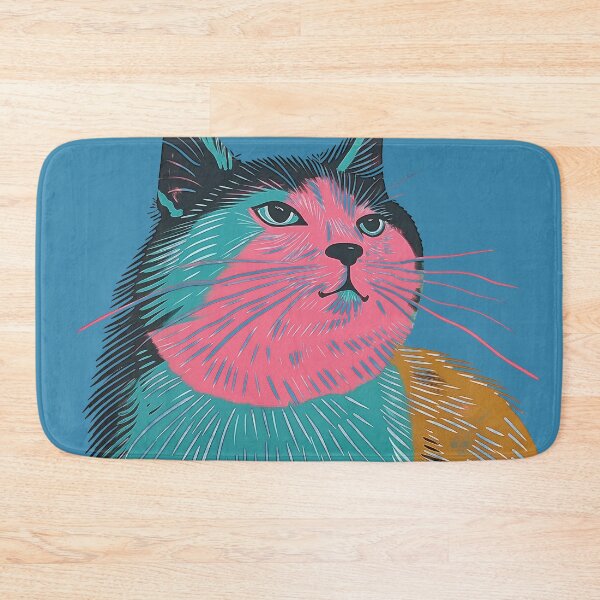 Item preview, Cute Fat Cat Risograph Risoprint Neon Colors designed and sold by PrintShangri-La.