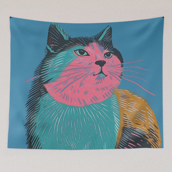 Item preview, Cute Fat Cat Risograph Risoprint Neon Colors designed and sold by PrintShangri-La.