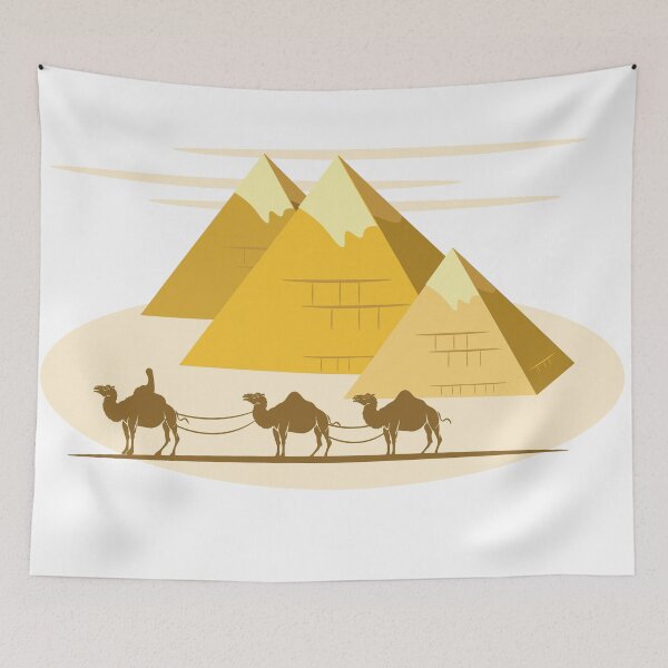 Item preview, three camels pulling a cart with a pyramid in the background designed and sold by Enga6.