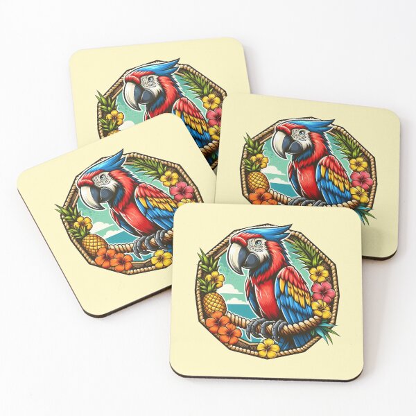 Item preview, Beach Macaw Parrot Red Blue Bird Cartoon Illustration designed and sold by CoffeeIsATrip.