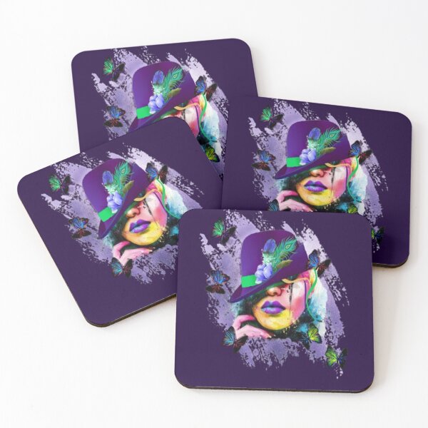 Item preview, Abstract Butterfly Lady with Hat,  Bohemian design, Abstraction, bold colorful abstract playful design inspired by nature designed and sold by Adri Barnard.