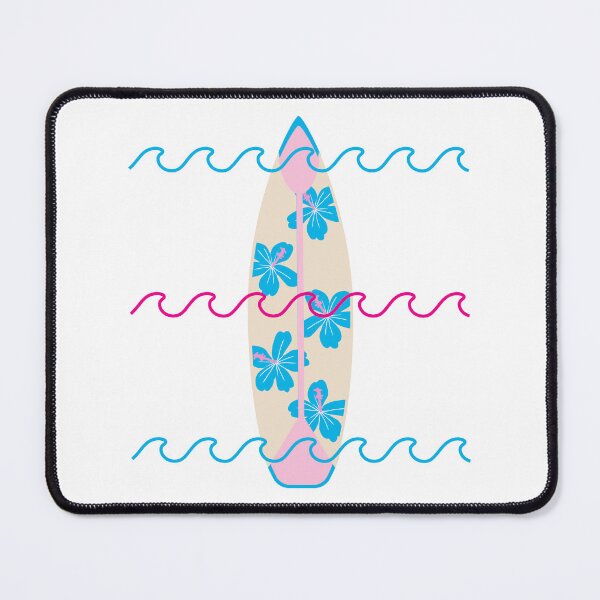 Item preview, Surfboard graphic with wave outlines, Lotus Flowers, Blue + Pink designed and sold by DigitalCraftist.