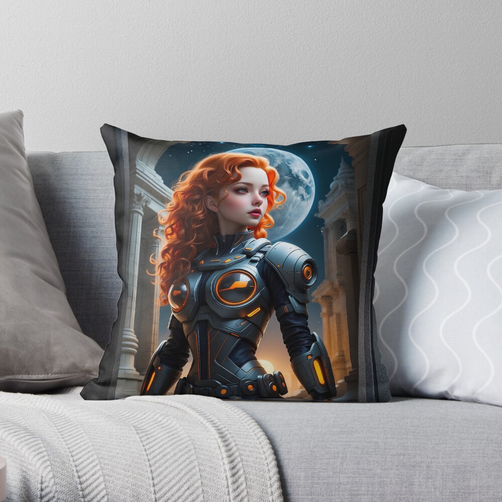 Lieutenant Clara Philby Surveying Synestous Gamma Hydra AI Concept Art by Xzendor7 - The Redhead Beauty Of The Stars 4 Lieutenant Clara Philby Surveying Synestous Gamma Hydra Stunning AI Concept Art Portrait by Xzendor7 Decorative Throw Pillow Art Print