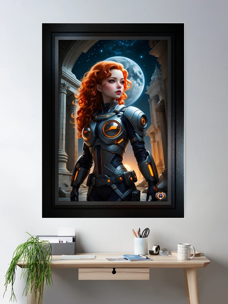 Lieutenant Clara Philby Surveying Synestous Gamma Hydra AI Concept Art by Xzendor7 - The Redhead Beauty Of The Stars 2 Lieutenant Clara Philby Surveying Synestous Gamma Hydra Stunning AI Concept Art Portrait by Xzendor7 Room Decor Poster Art Print