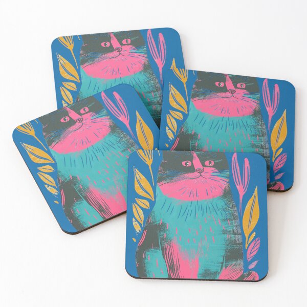 Item preview, Cute Fat Cat Risograph Risoprint Neon Colors designed and sold by PrintShangri-La.
