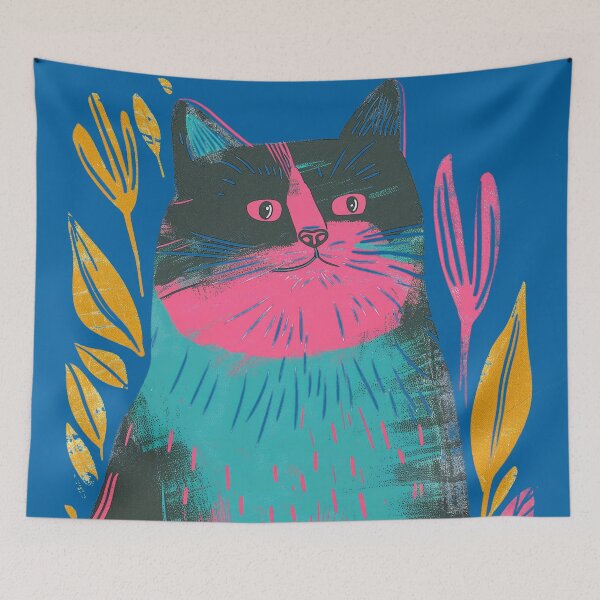 Item preview, Cute Fat Cat Risograph Risoprint Neon Colors designed and sold by PrintShangri-La.