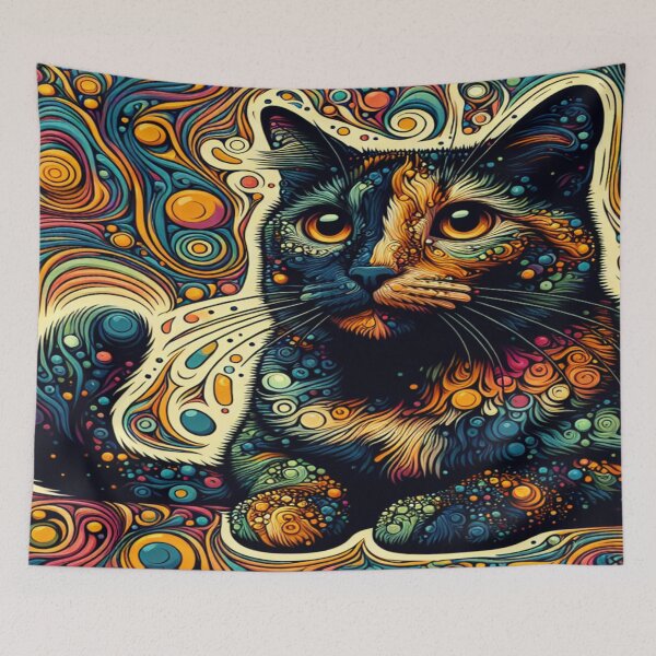 Item preview, psychedelic cat tortie colorful Tortoiseshell Kitten designed and sold by dimaxstore.