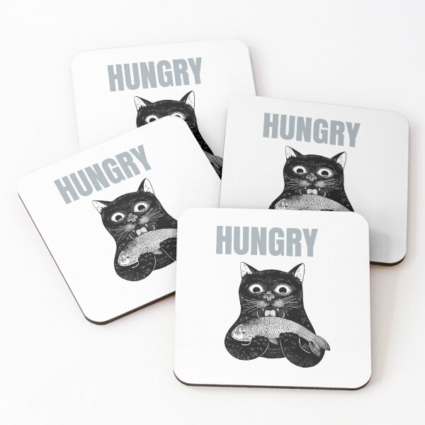 Item preview, hungry cat eating fish designed and sold by ApexAnimal Art.