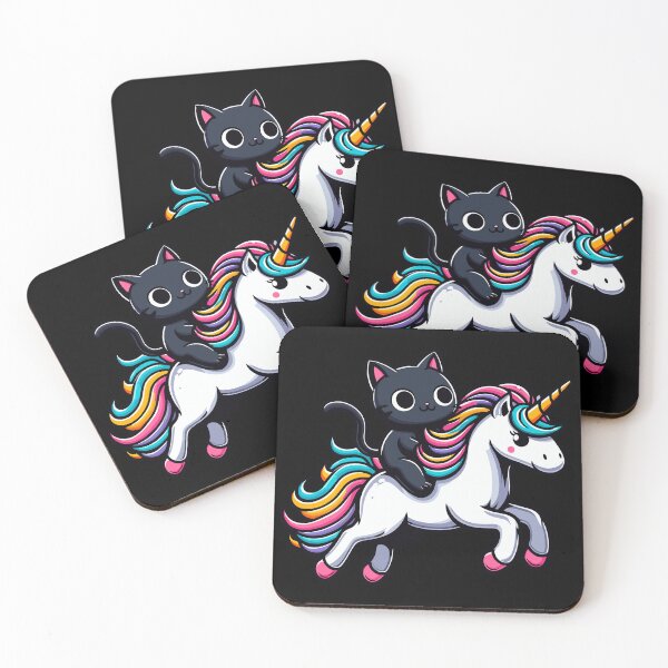 Item preview, Cute Black Kitty Riding a Unicorn designed and sold by Kawaii-n-Spice.
