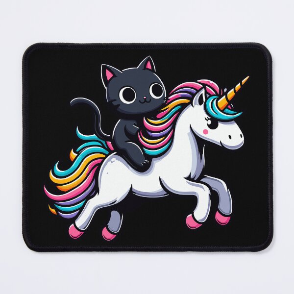 Item preview, Cute Black Kitty Riding a Unicorn designed and sold by Kawaii-n-Spice.
