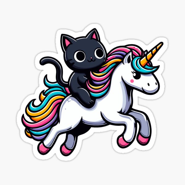 Item preview, Cute Black Kitty Riding a Unicorn designed and sold by Kawaii-n-Spice.