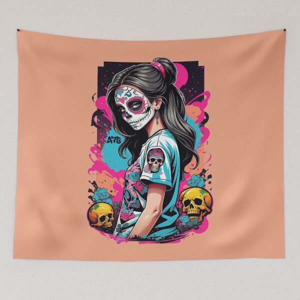 Item preview, Sugar Skull Girl with Golden Skulls designed and sold by A78-Designs.