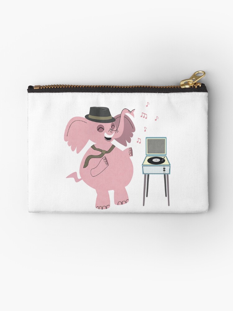 Thumbnail 1 of 4, Zipper Pouch, Retro Pink Elephant designed and sold by CarlaBaremb.
