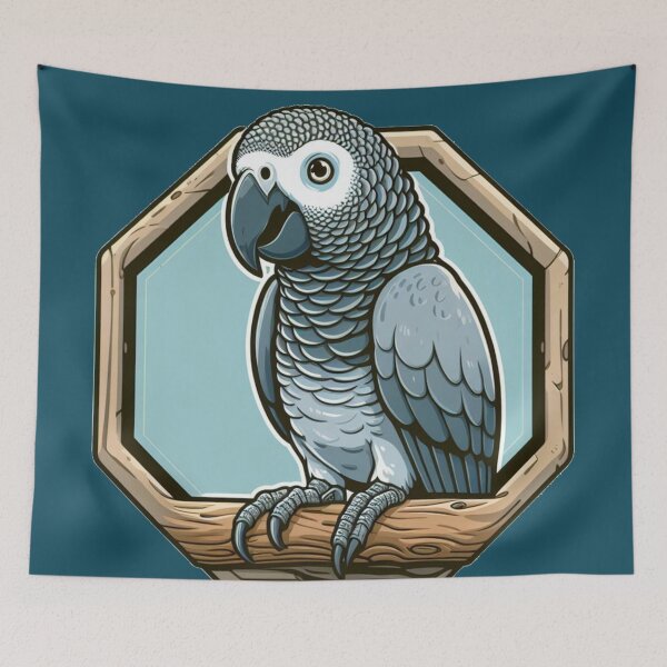 Item preview, African Grey Macaw Parrot Bird Cartoon Illustration Fun designed and sold by CoffeeIsATrip.