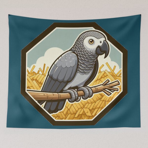 Item preview, African Grey Macaw Parrot Bird Cartoon Illustration Clouds designed and sold by CoffeeIsATrip.