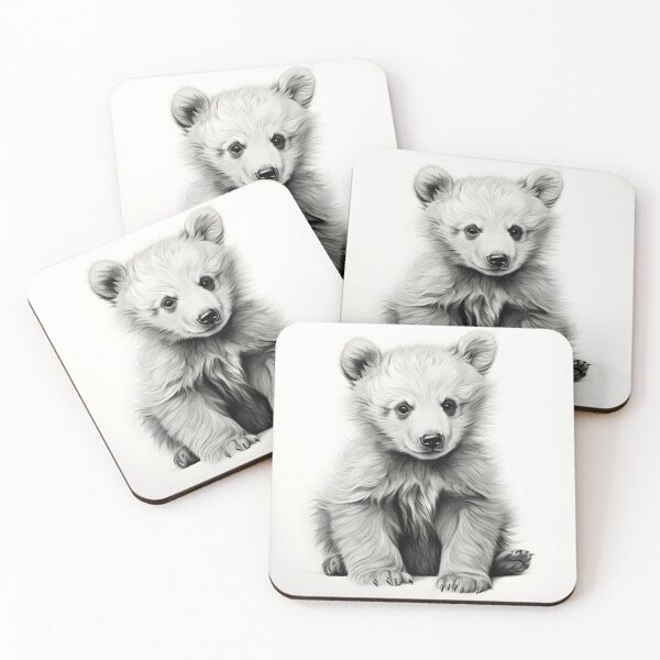 Item preview, Black and White bear cub pencil drawing designed and sold by Pencil-Art.