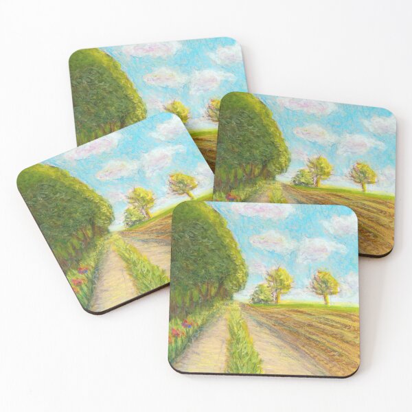 Item preview, Country Lane and Fluffy White Clouds - Oil Pastel designed and sold by paleheather.