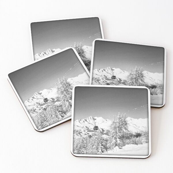 Item preview, Alpine Elegance: Cable Car and Snowy Peaks in Monochrome designed and sold by InbalTurShalom.