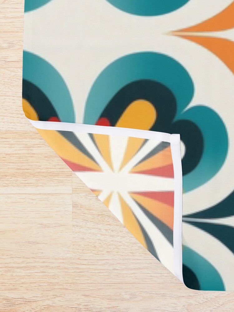 Thumbnail 2 of 5, Shower Curtain, Retro Bloom Symmetry designed and sold by EtherealEchoes.