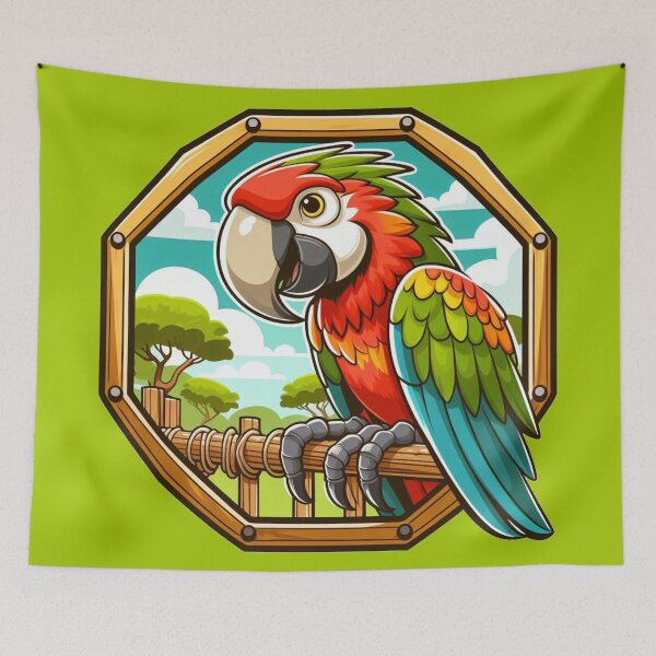 Item preview, Fantasy Macaw Parrot Bird Cartoon Illustration Jungle Bright designed and sold by CoffeeIsATrip.