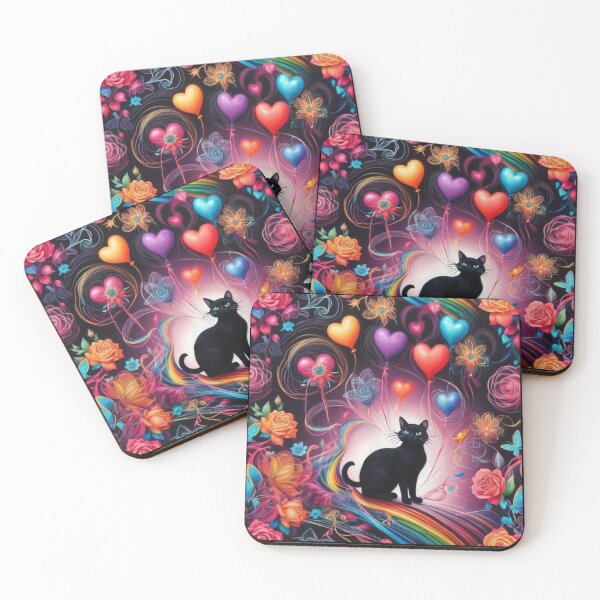 Item preview, Kawaii Black Cat Loves Balloons And Flowers  designed and sold by BotunPeony.