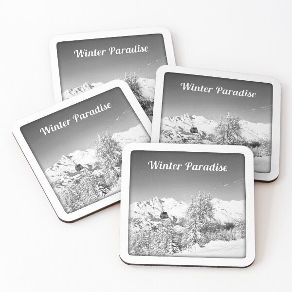 Item preview, Winter Paradise: Cable Car and Snowy Peaks in Monochrome designed and sold by InbalTurShalom.