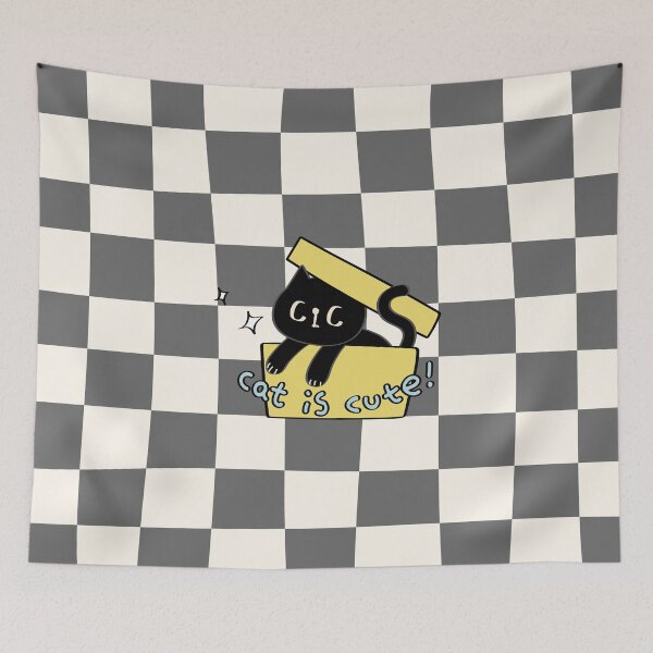 Item preview, Cat in the box - gray checkered pattern designed and sold by CiCstudio.