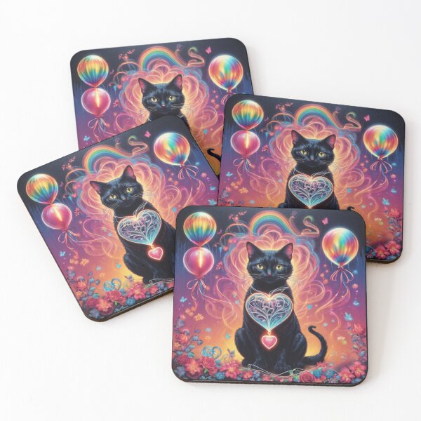 Item preview, Kawaii Black Cat Loves Flowers And Balloons  designed and sold by BotunPeony.
