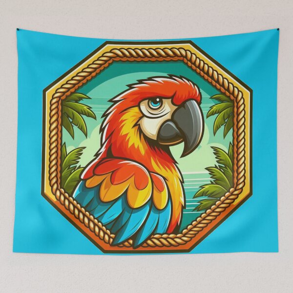 Item preview, Tropical Macaw Parrot Bird Cartoon Illustration Rainforest Red designed and sold by CoffeeIsATrip.