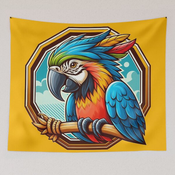 Item preview, Fantasy Macaw Parrot Bird Cartoon Illustration Jungle Blue designed and sold by CoffeeIsATrip.