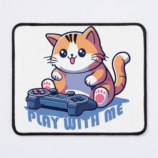 Item preview, Funny illustration with cat playing on console and text play with me designed and sold by darekkocurek.
