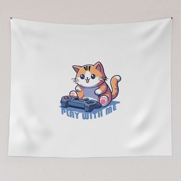 Item preview, Funny illustration with cat playing on console and text play with me designed and sold by darekkocurek.