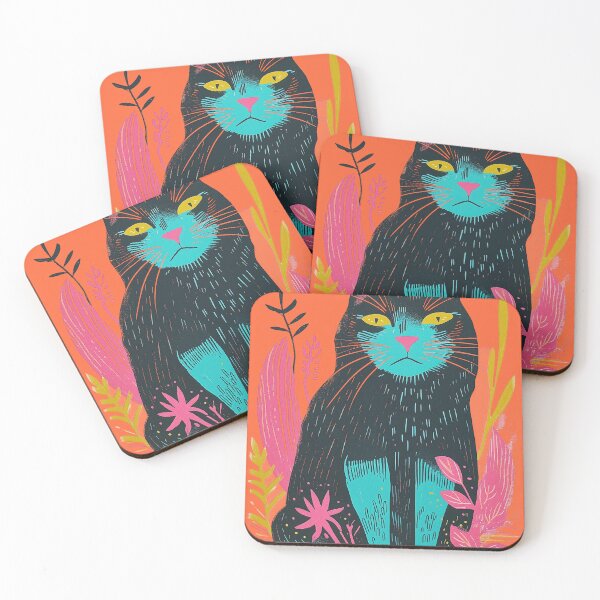 Item preview, Cute Fat Cat Risograph Risoprint Neon Colors designed and sold by PrintShangri-La.