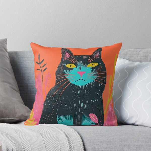 Item preview, Cute Fat Cat Risograph Risoprint Neon Colors designed and sold by PrintShangri-La.