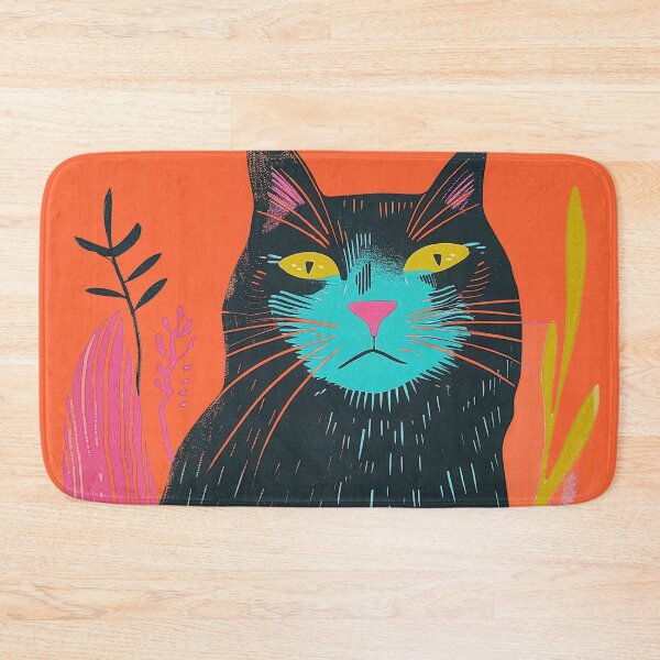 Item preview, Cute Fat Cat Risograph Risoprint Neon Colors designed and sold by PrintShangri-La.