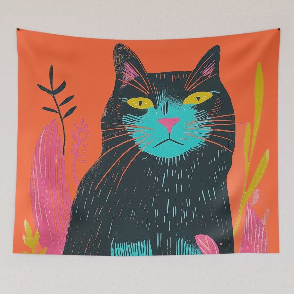 Item preview, Cute Fat Cat Risograph Risoprint Neon Colors designed and sold by PrintShangri-La.