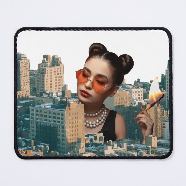 Item preview, Surreal Collage Art Print: Captivating Cityscape featuring a Stylish Giant Woman holding a Lit Match- That's Fire! Solo designed and sold by GollyWillikers.