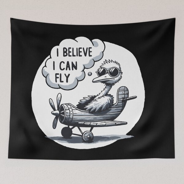 Item preview, I believe I can Fly Airplane Ostrich designed and sold by DoodleDashShop.