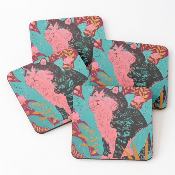 Item preview, Cute Fat Cat Risograph Risoprint Neon Colors designed and sold by PrintShangri-La.