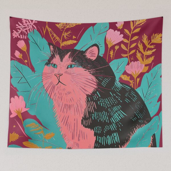 Item preview, Cute Fat Cat Risograph Risoprint Neon Colors designed and sold by PrintShangri-La.