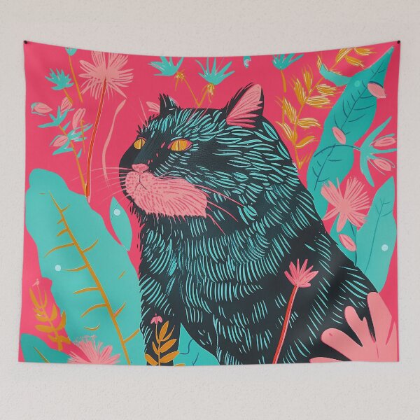 Item preview, Cute Fat Cat Risograph Risoprint Neon Colors designed and sold by PrintShangri-La.