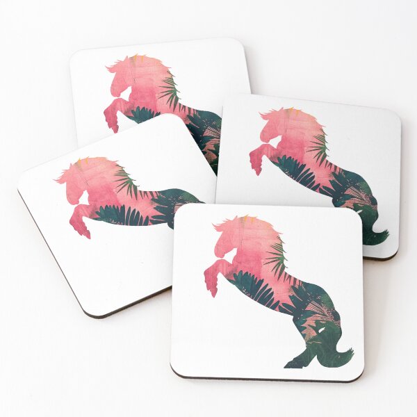 Item preview, Heavy horse rearing in tropical palm tree tropical pink and green, for every horse lover! designed and sold by PICbyFemke.