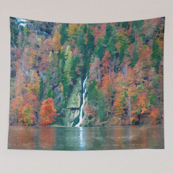 Item preview, Waterfall at the Lake Königssee in autumn in water color designed and sold by Intermundium.